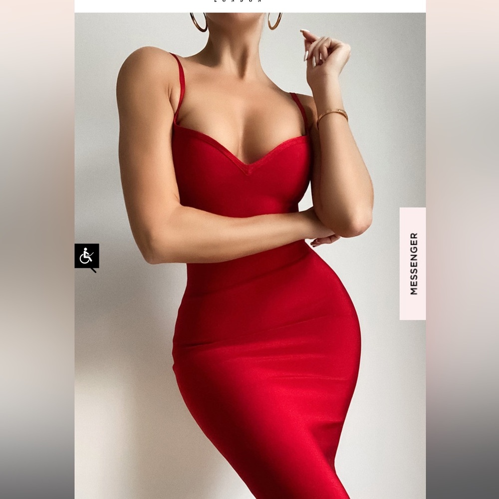 House of CB Domenica Dress in Red, Sweetheart Neckline Bandage